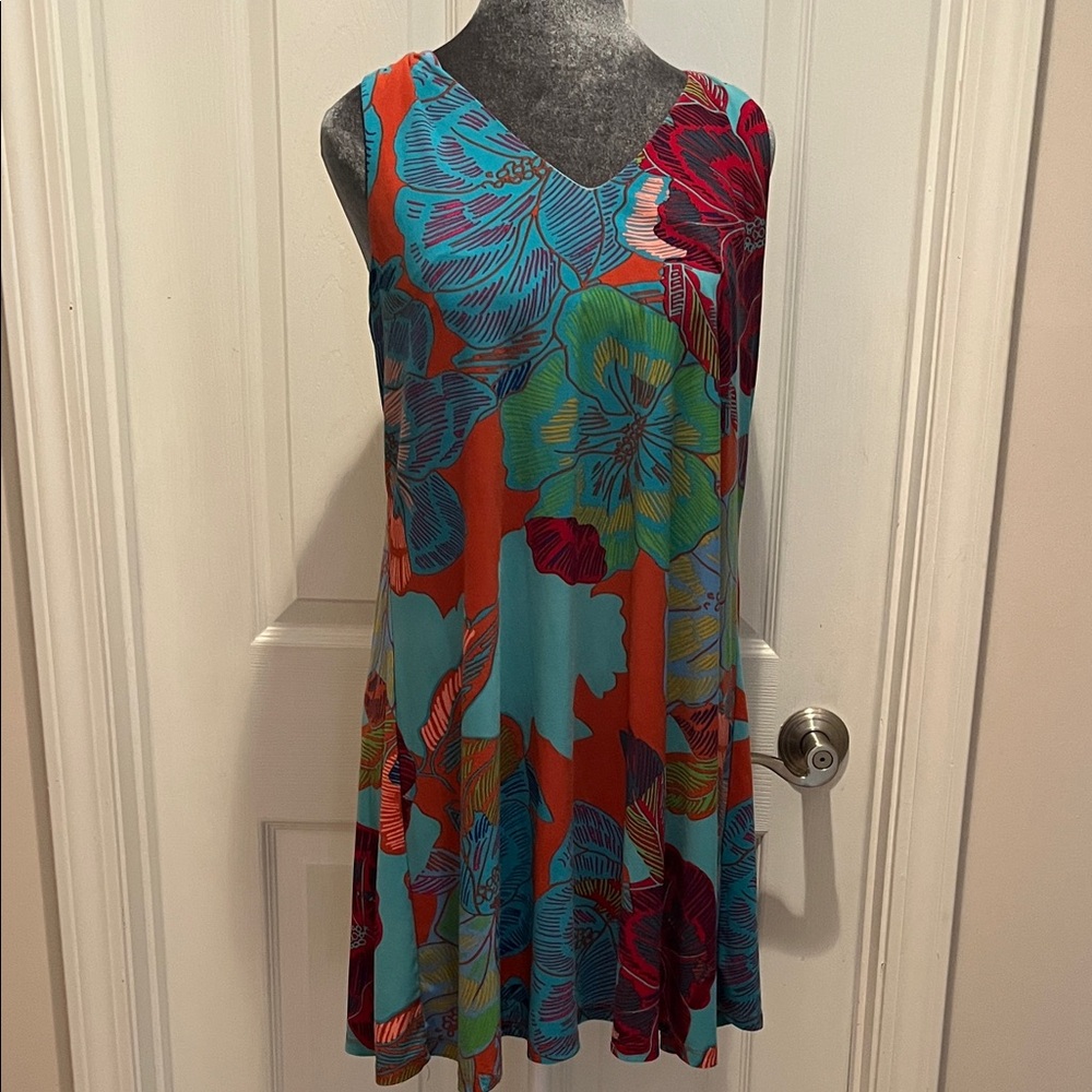 Women’s Multicolor Sleeveless Mini Dress Tunic - Picture 2 of 10